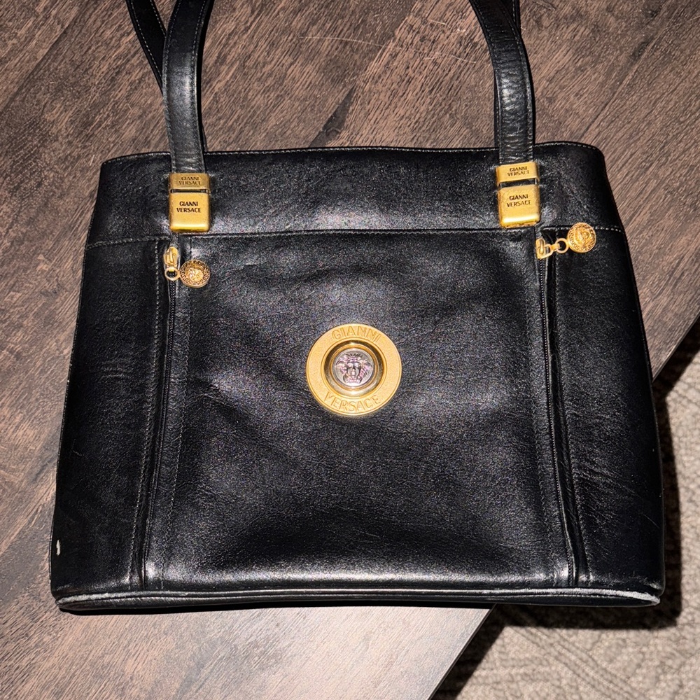Versace Black Shoulder Bag with Gold Medallion